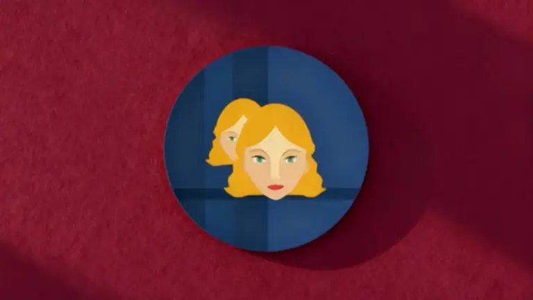 Simbolo dei Gemelli su sfondo rosso, rappresentato da due volti femminili stilizzati